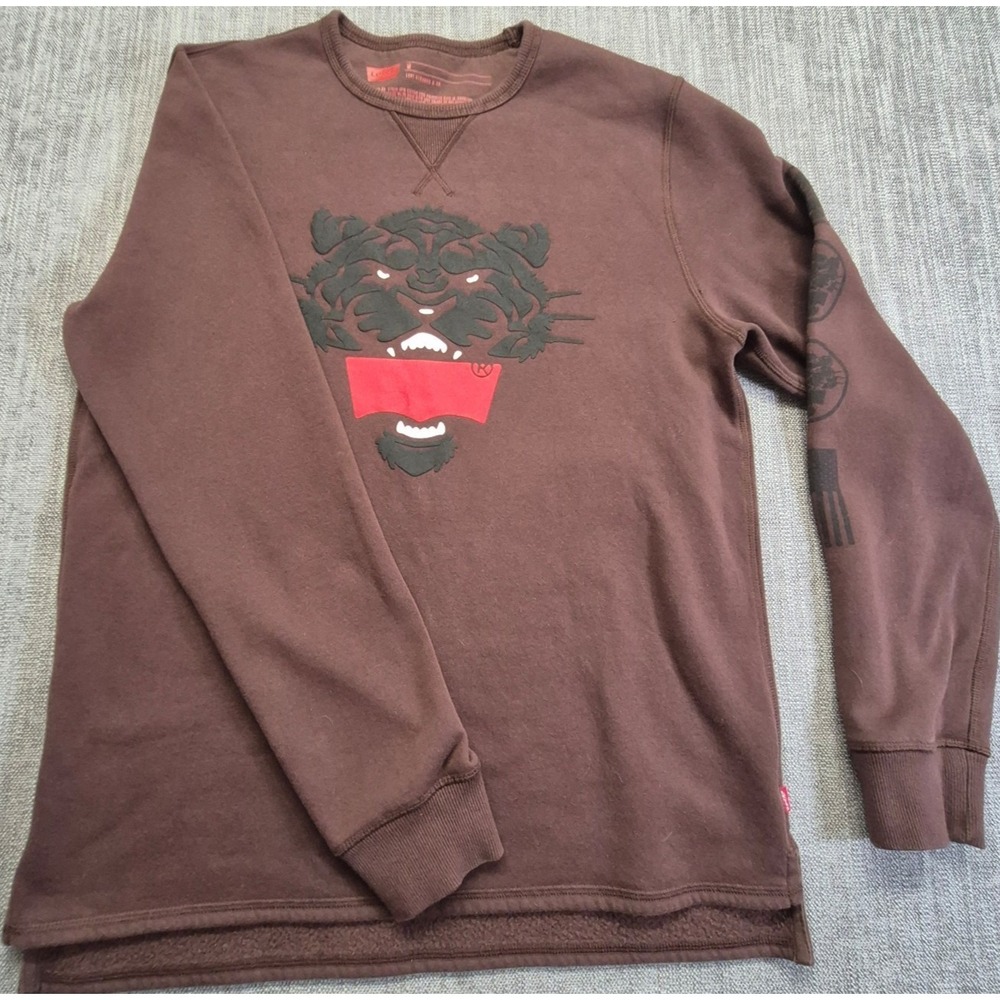Levi's Brown Tiger Graphic Crewneck Sweatshirt‎ Men's M American Flag Sleeve